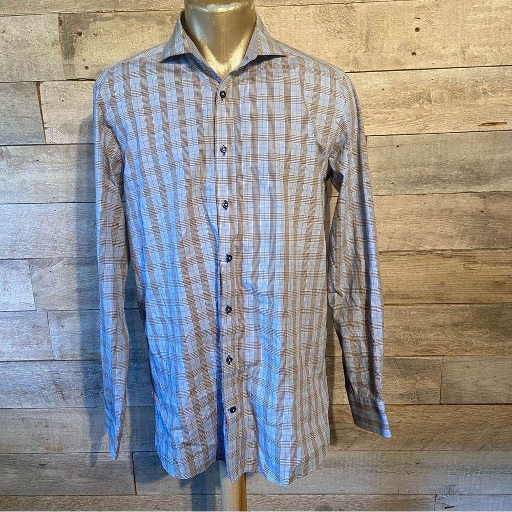 🛍️3/$30 Sondergaard Copenhagen blue‎ plaid button up  shirt in size 40-15.5/34